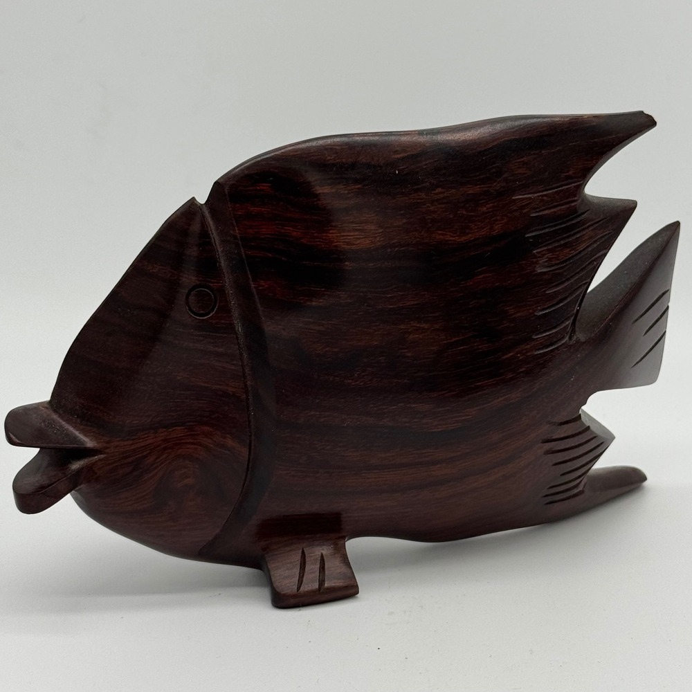 Vtg Hand Carved Ironwood Angelfish Sculpture Heavy Wood Tropical Fish 8x5 MCM